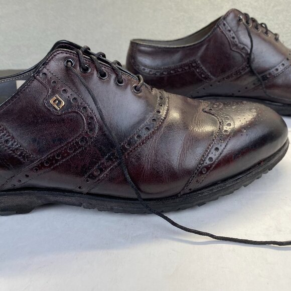 VTG FootJoy Classics Mens Spikeless Golf Shoes Wingtip Oxblood Red Size10D 55814 - Picture 14 of 16